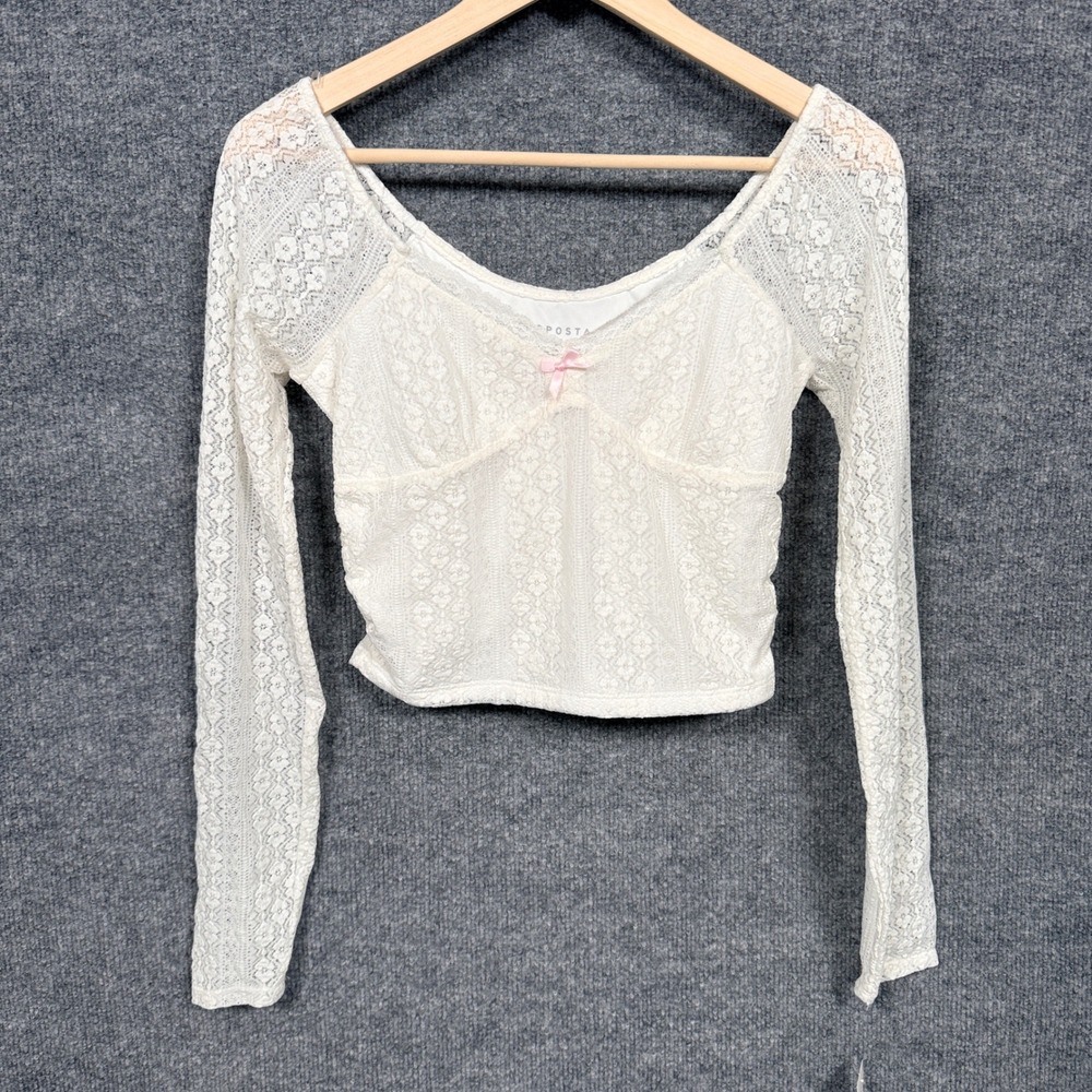 Y2K Aeropostale Small Crop Top Ivory Lace Babydoll Dainty Feminine‎ Fairy Sheer
